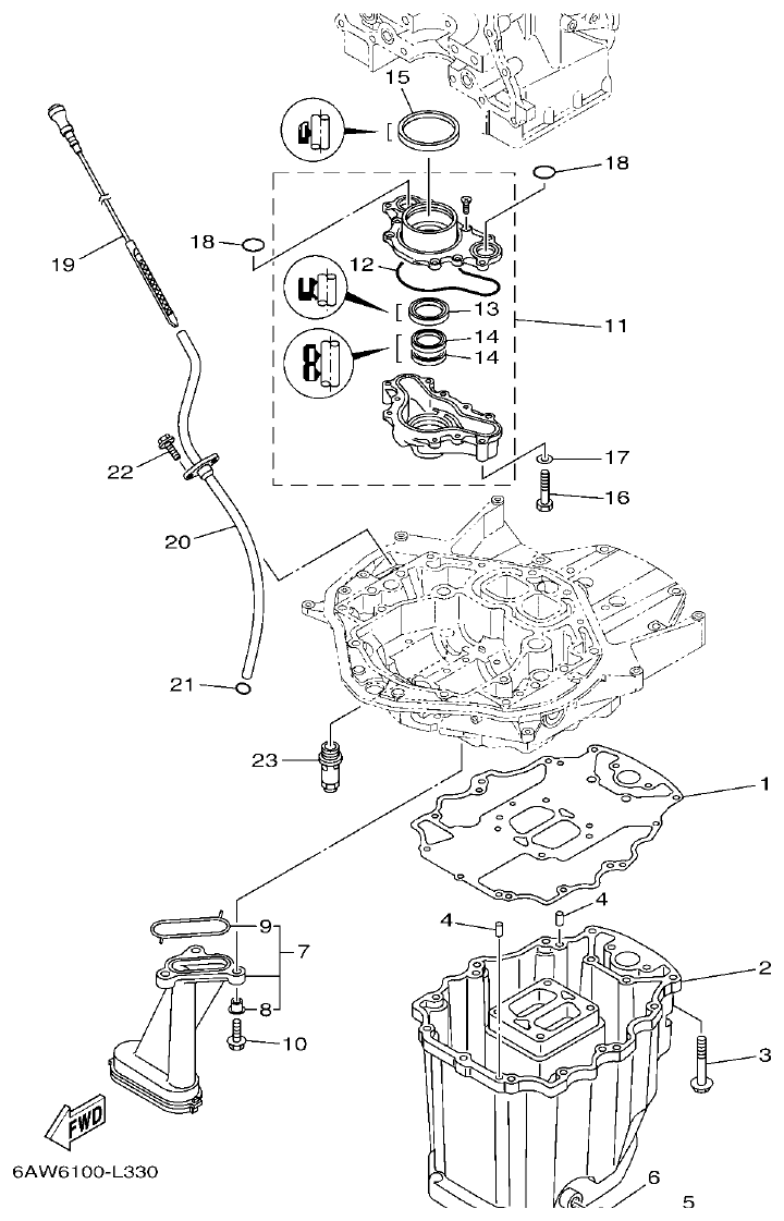 Yamaha 20, F350NCC2 OIL PAN parts diagram